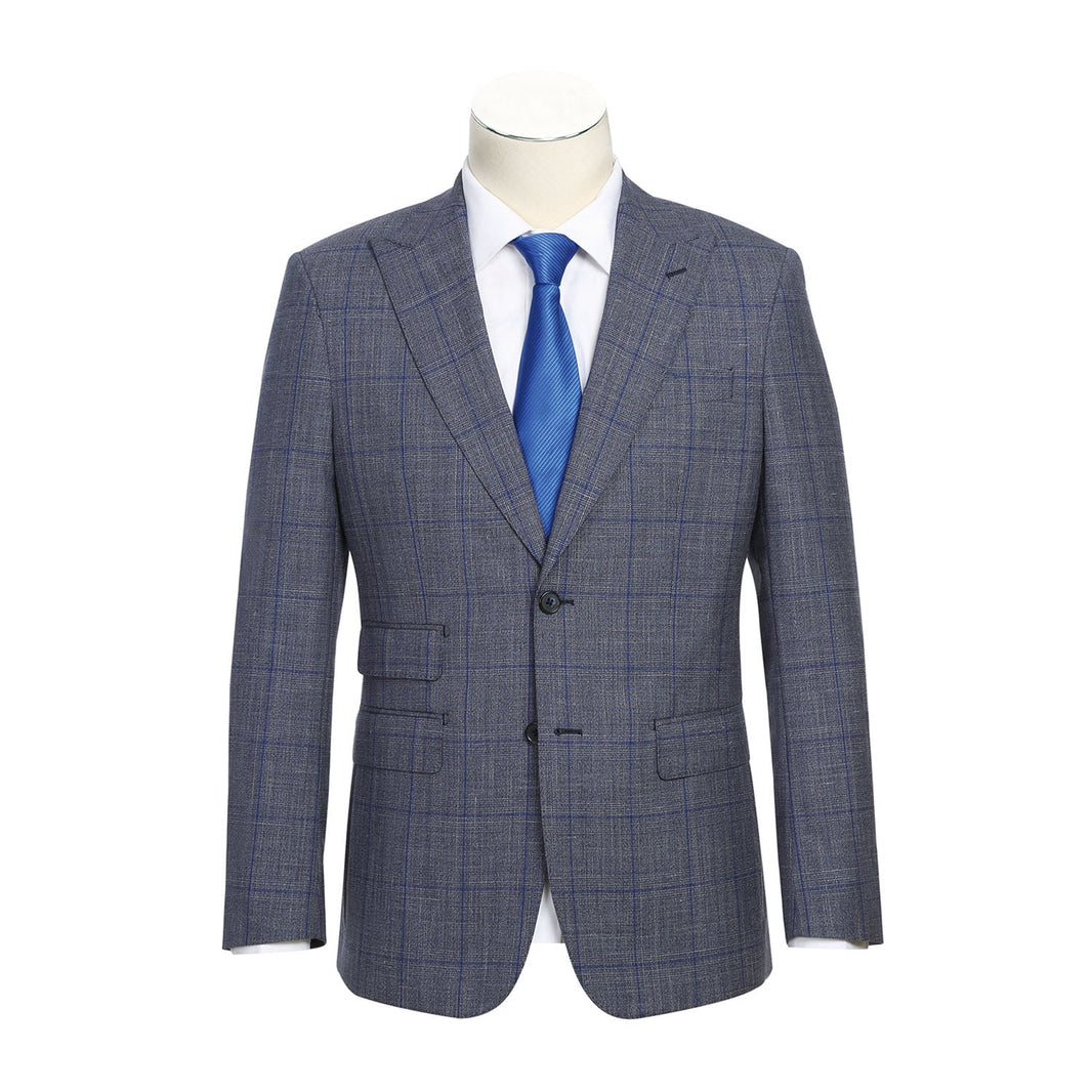 Renoir EL72-52-400 Gray with Blue Windowpane Wool Suit