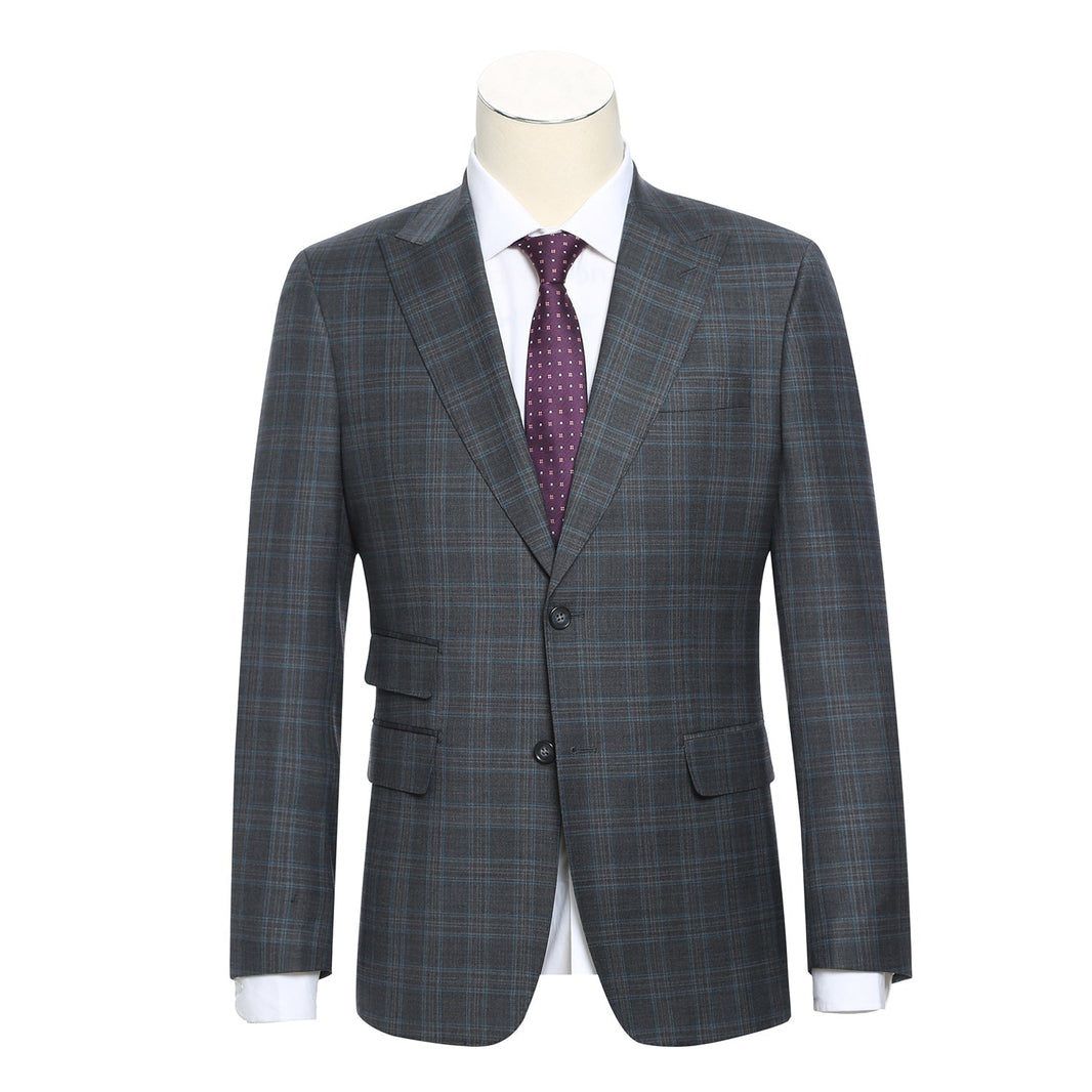 Renoir EL62-68-095 Wool Gray Checked Peak Suit