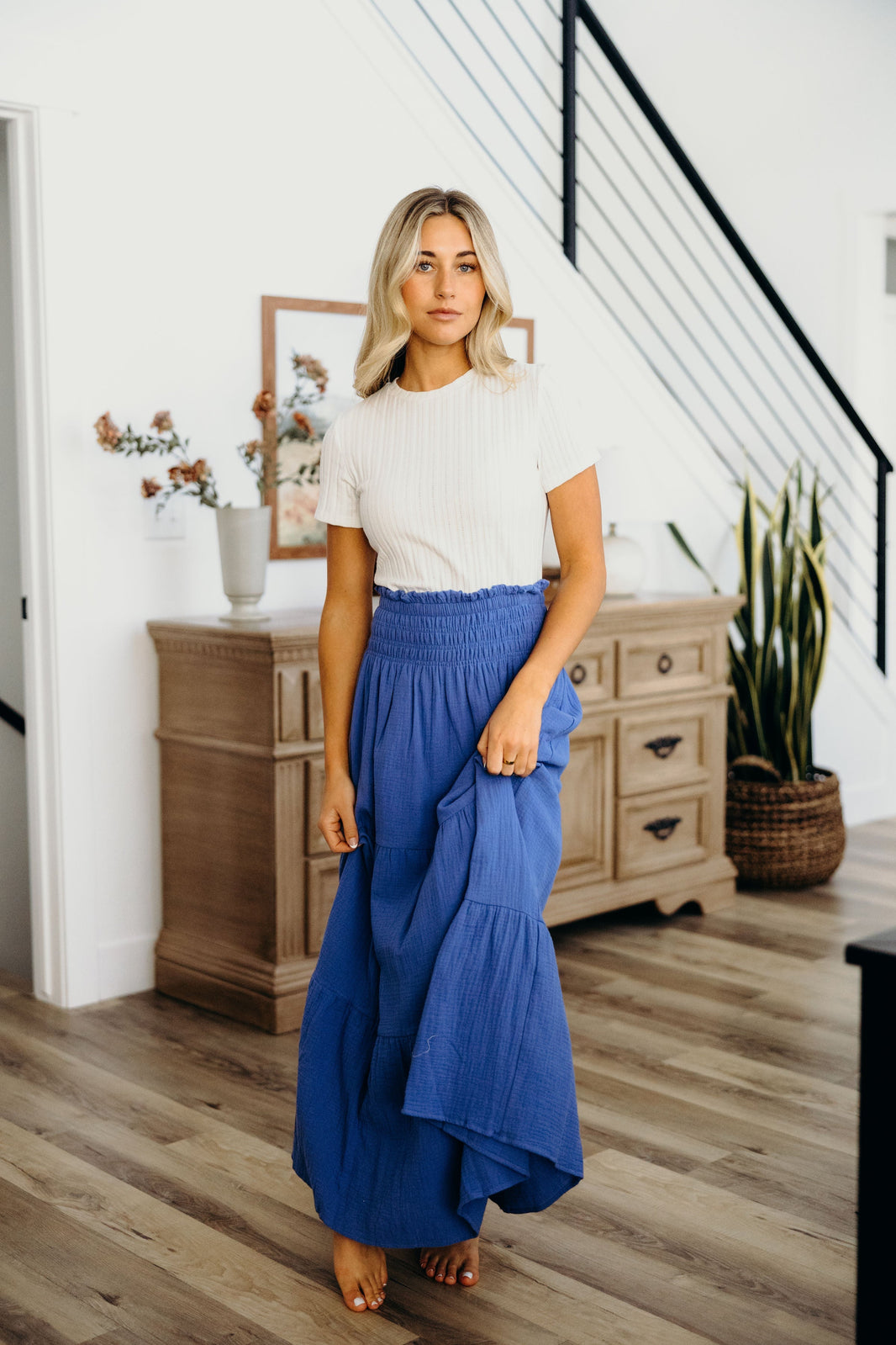 GAUZE MAXI SKIRT IN COBALT BLUE