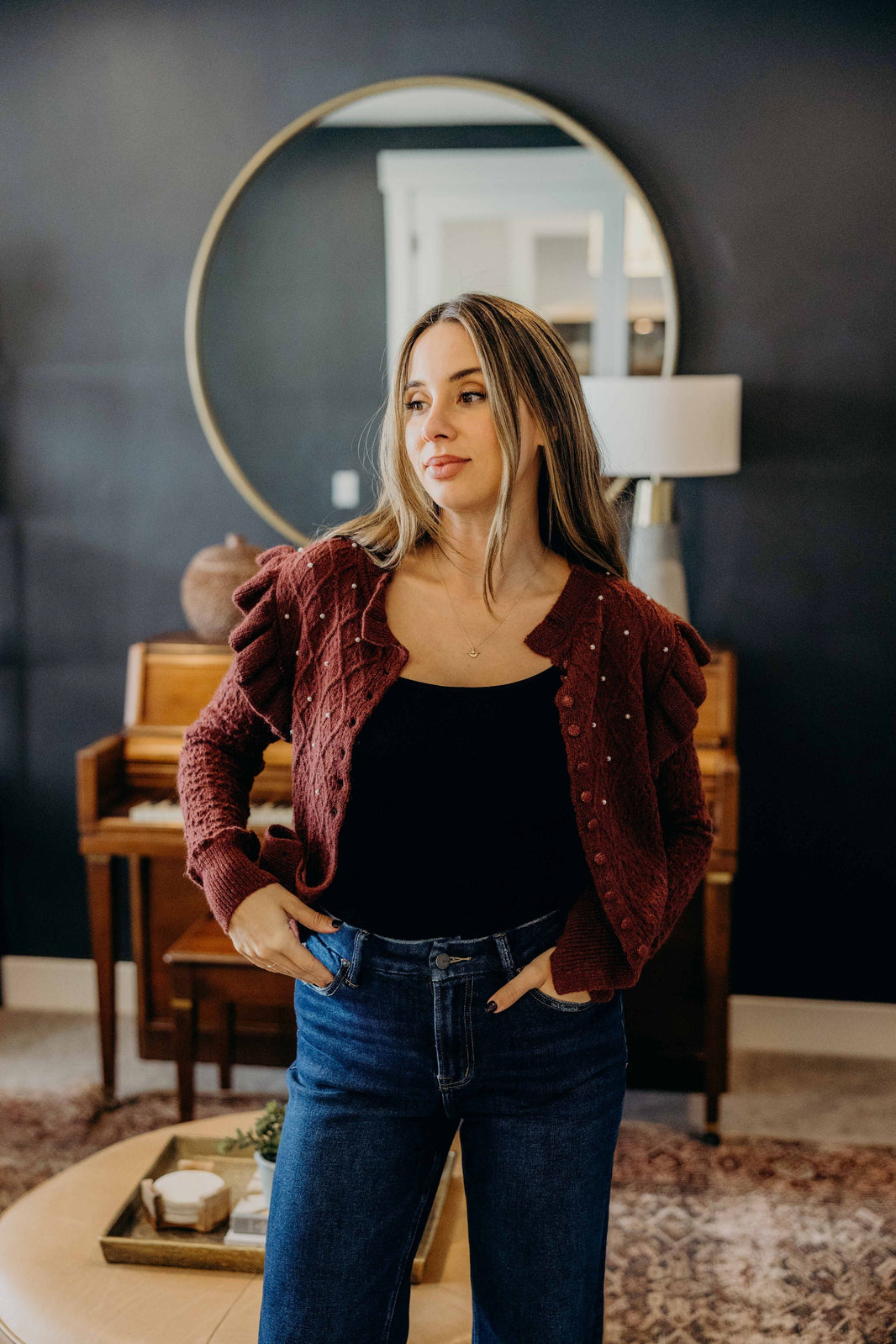 CROCHET CARDIGAN IN BORDEAUX