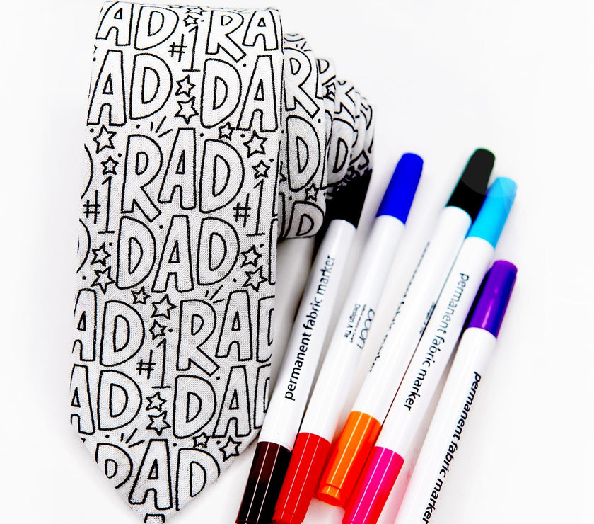 Rad & Happy Father's Day Tie - Rad Dad or Rad Grand Dad - Blank Men's Tie + Marker Set