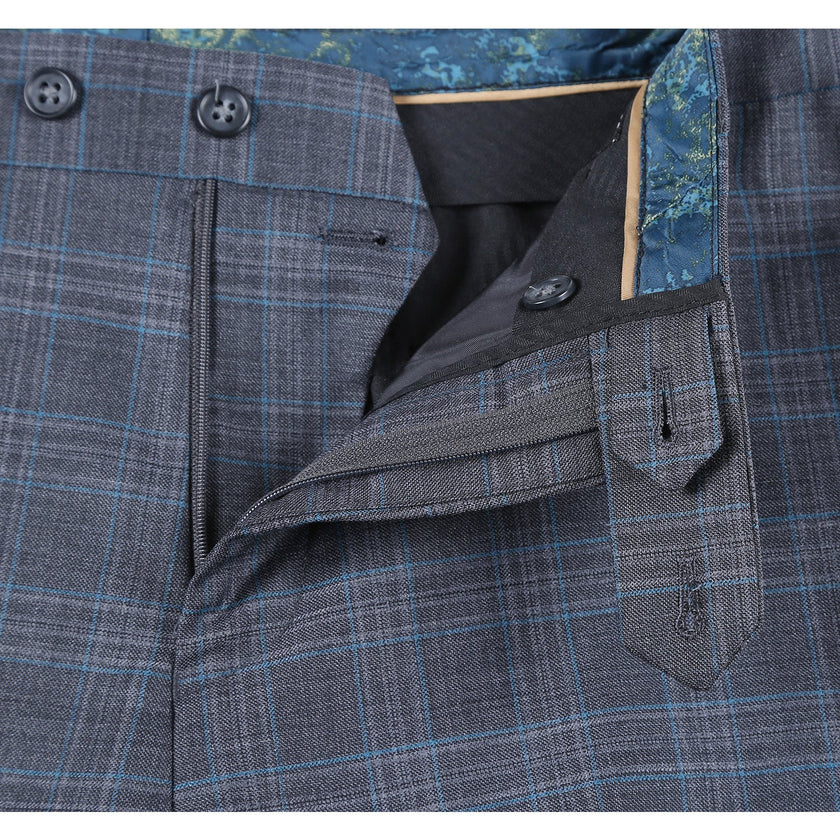 Renoir EL62-68-095 Wool Gray Checked Peak Suit