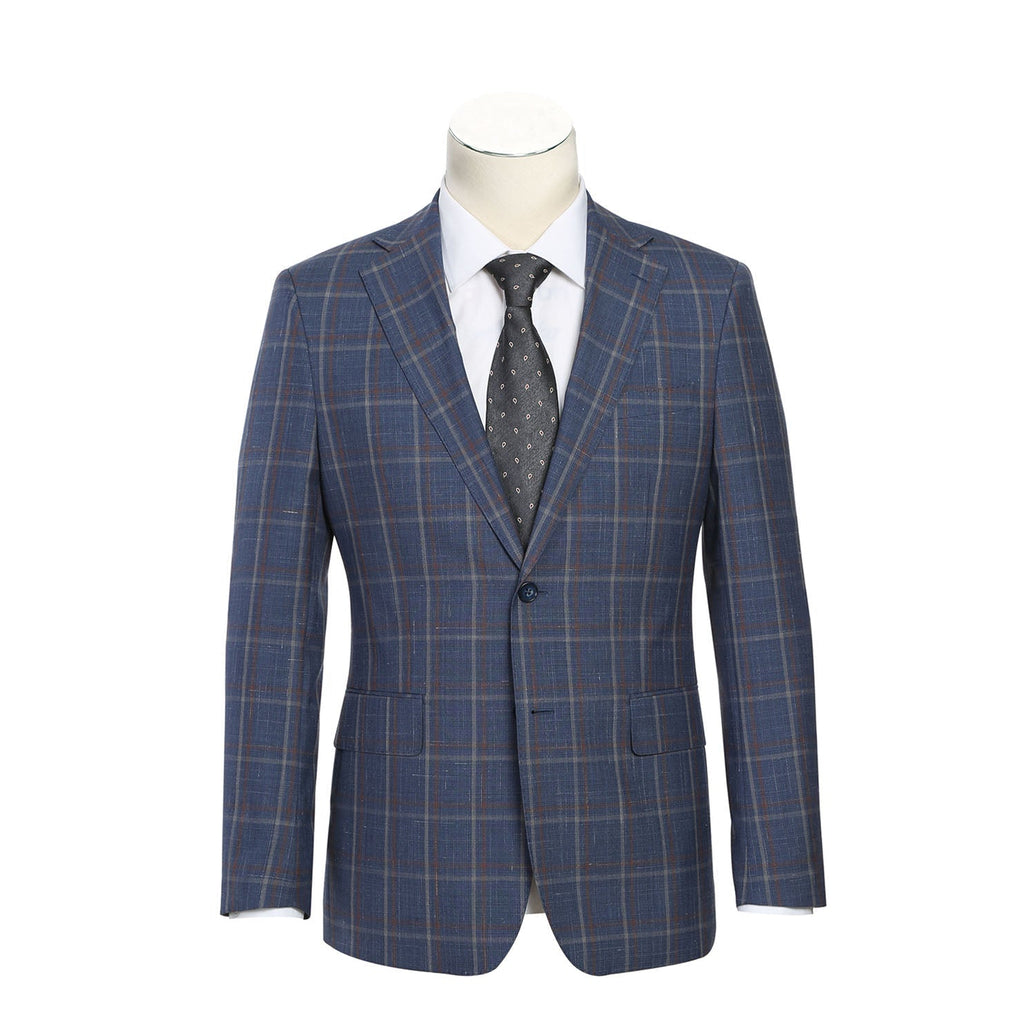 Renoir EL72-62-400 Light Steel Blue with Orange Check Wool Suit