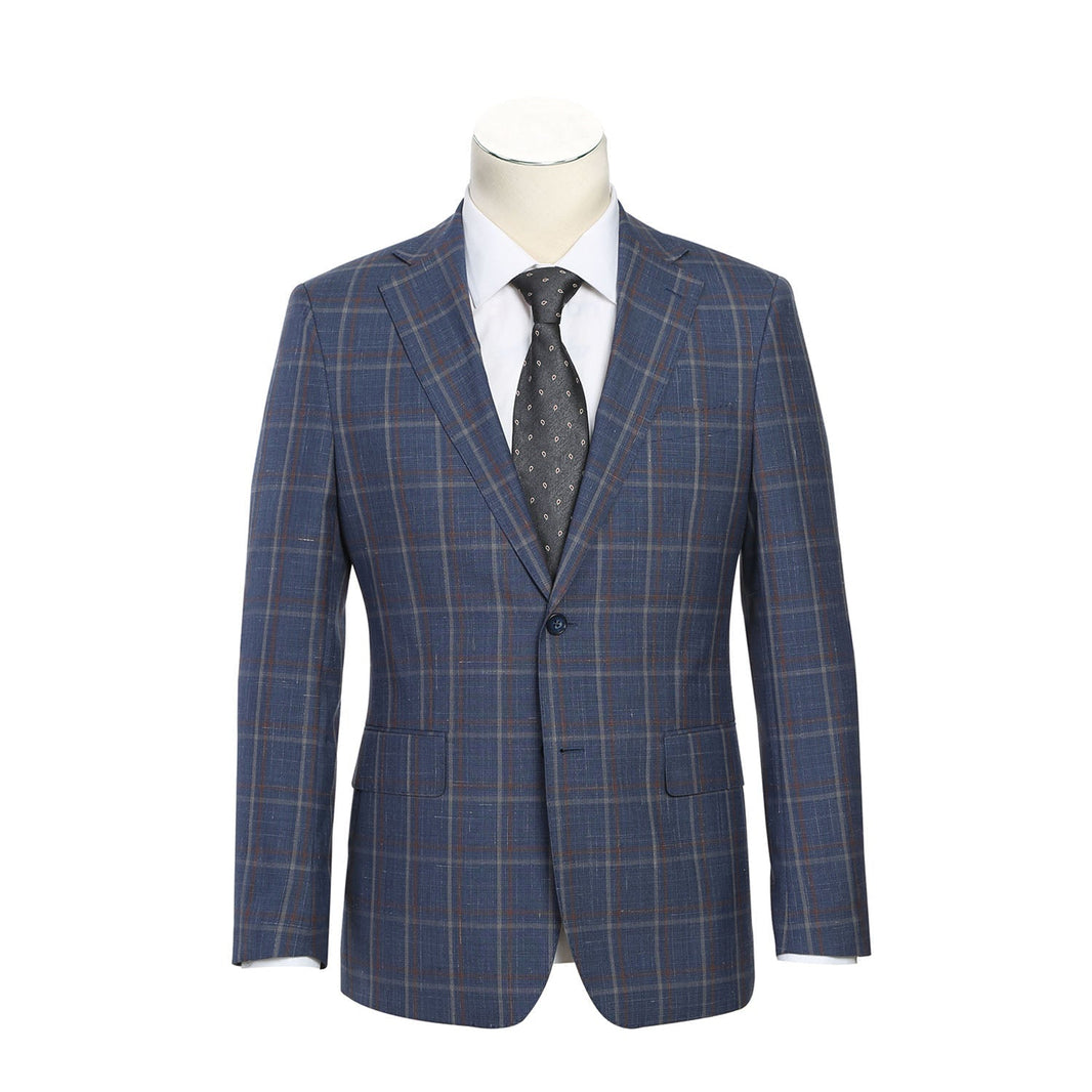 Renoir EL72-62-400 Light Steel Blue with Orange Check Wool Suit