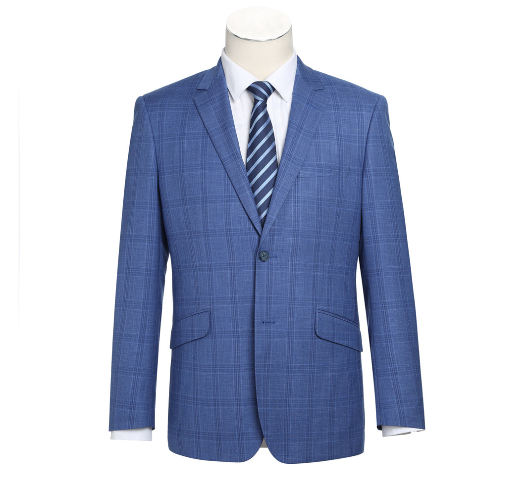 Renoir 293-10 Men's 2-Piece Slim Fit Windowpane Check Dress Stretch Suit