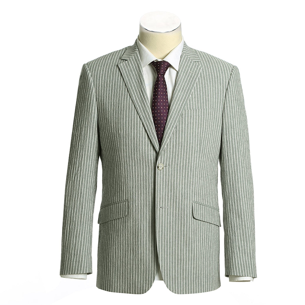 Renoir 611-1 Men's Slim Fit Notch Lapels Gray Stripe Cotton Suits