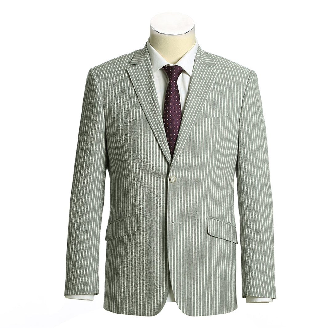 Renoir 611-1 Men's Slim Fit Notch Lapels Gray Stripe Cotton Suits