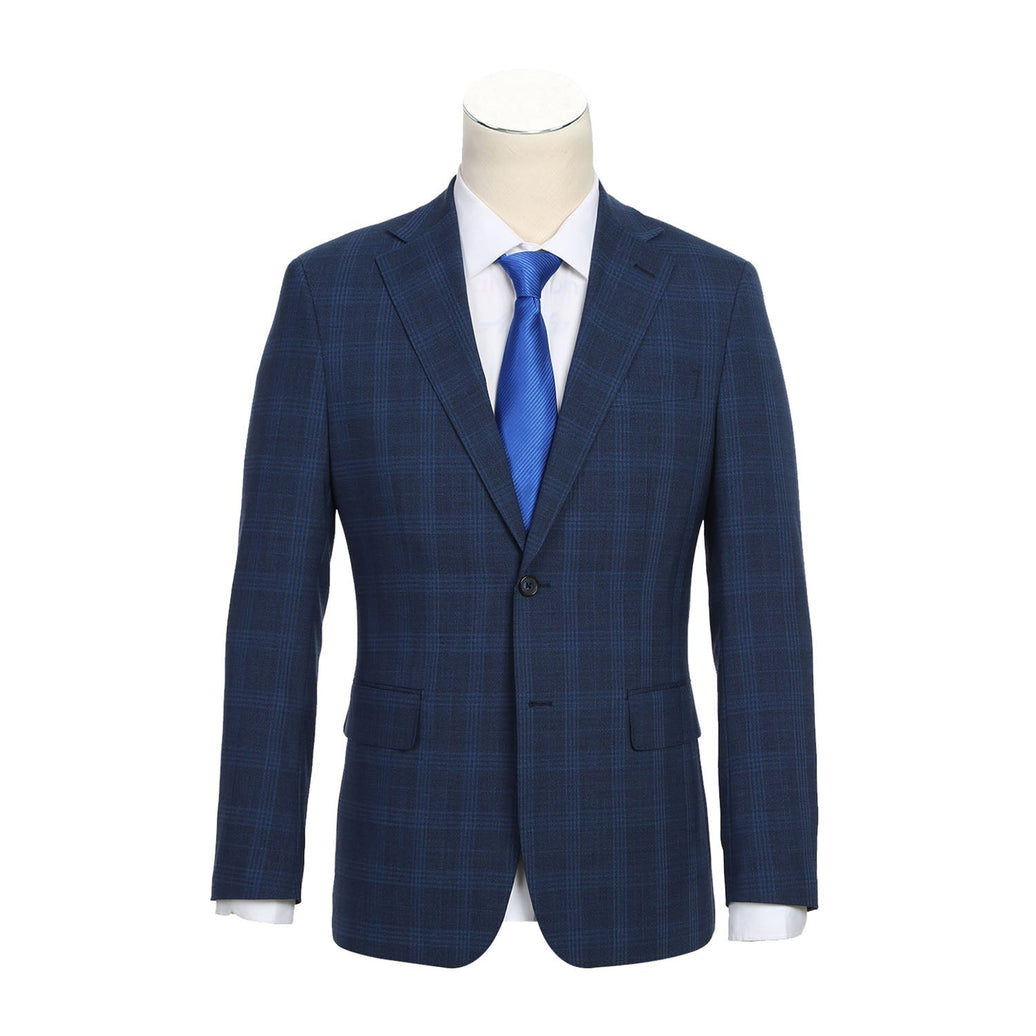 Renoir EL72-50-412 Airforce Blue Plaid Wool Suit