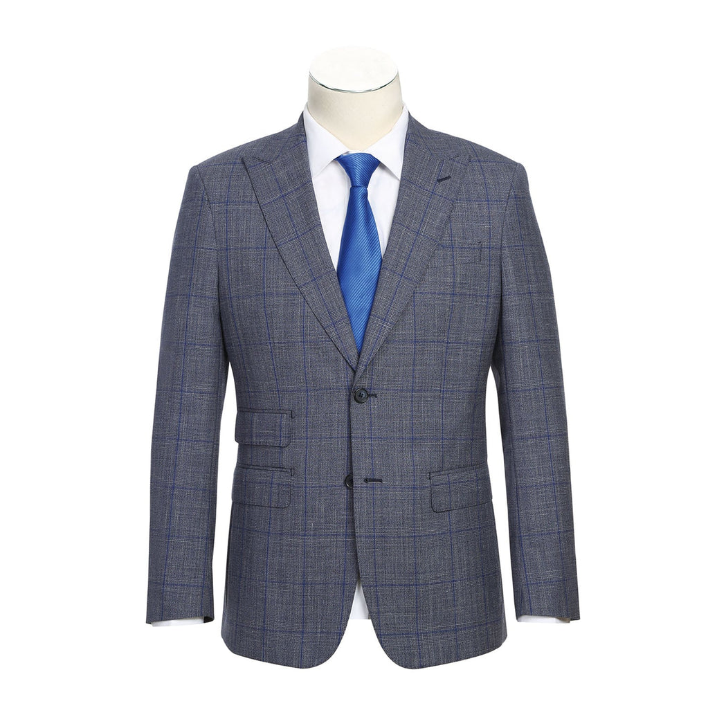 Renoir EL72-52-400 Gray with Blue Windowpane Wool Suit