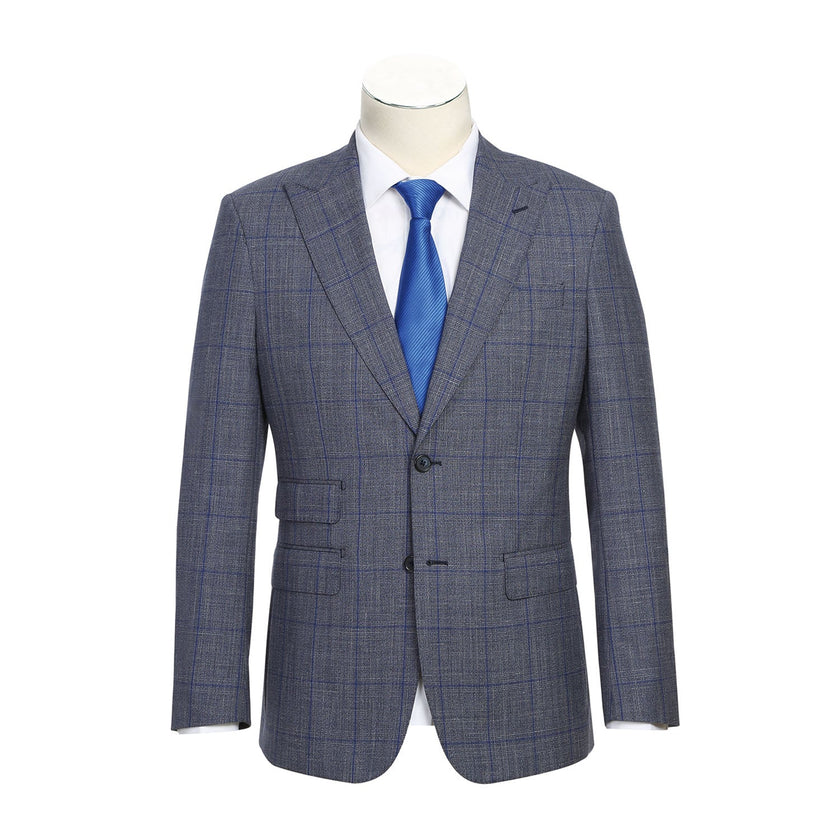 Renoir EL72-52-400 Gray with Blue Windowpane Wool Suit