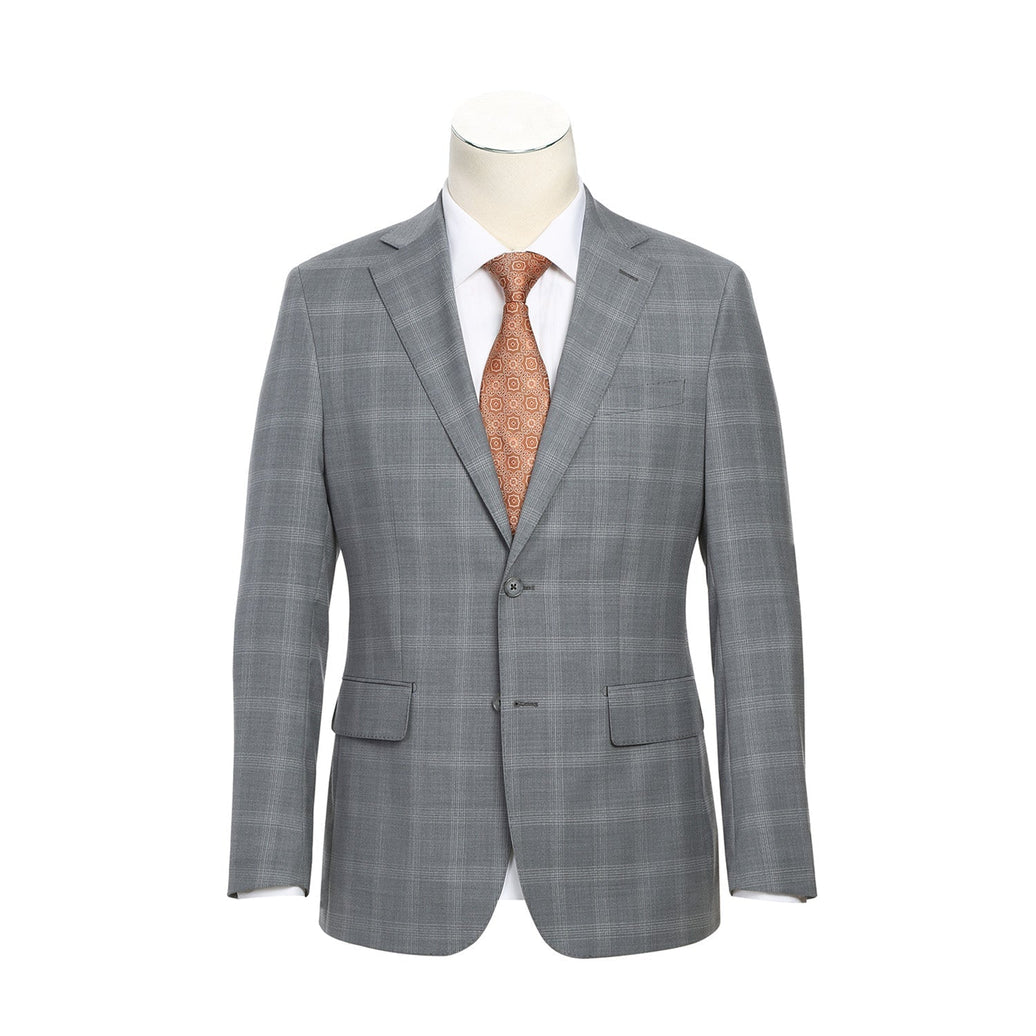 Renoir EL72-62-092 Light Gray Window Pane Check Wool Suit