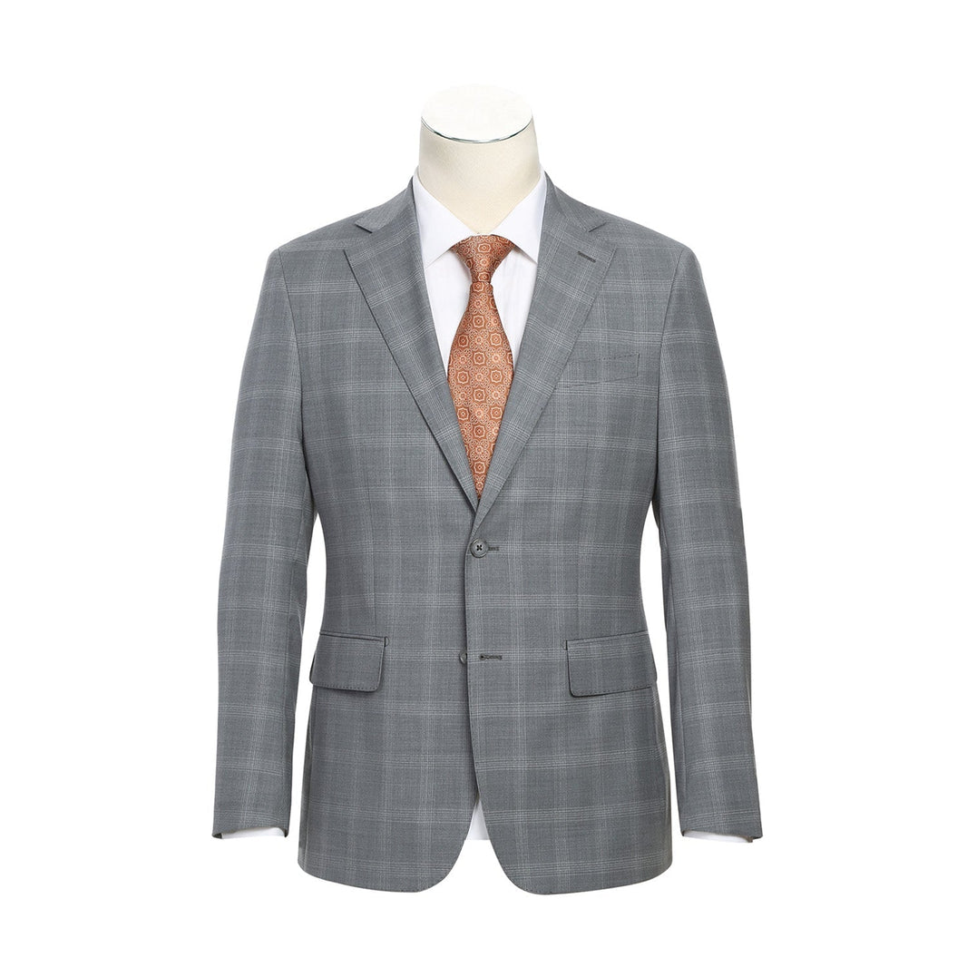 Renoir EL72-62-092 Light Gray Window Pane Check Wool Suit