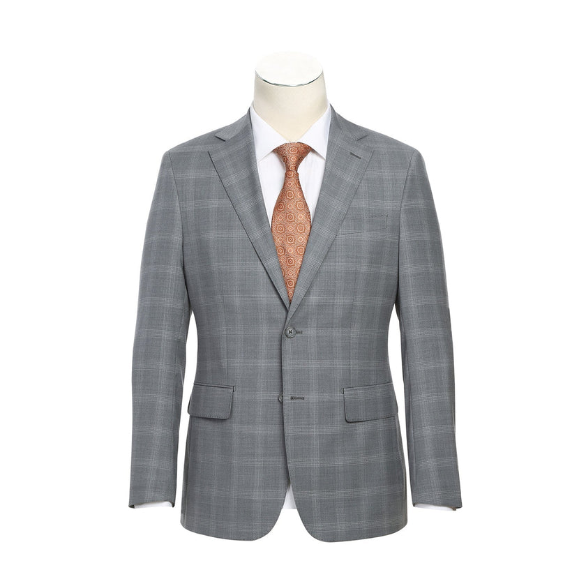 Renoir EL72-62-092 Light Gray Window Pane Check Wool Suit