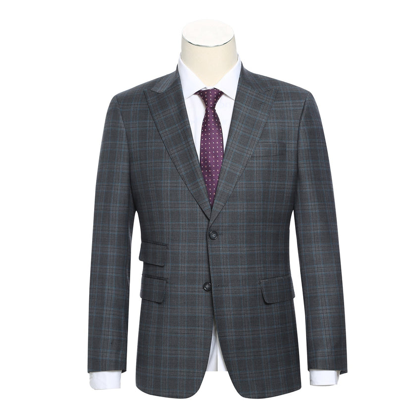 Renoir EL62-68-095 Wool Gray Checked Peak Suit