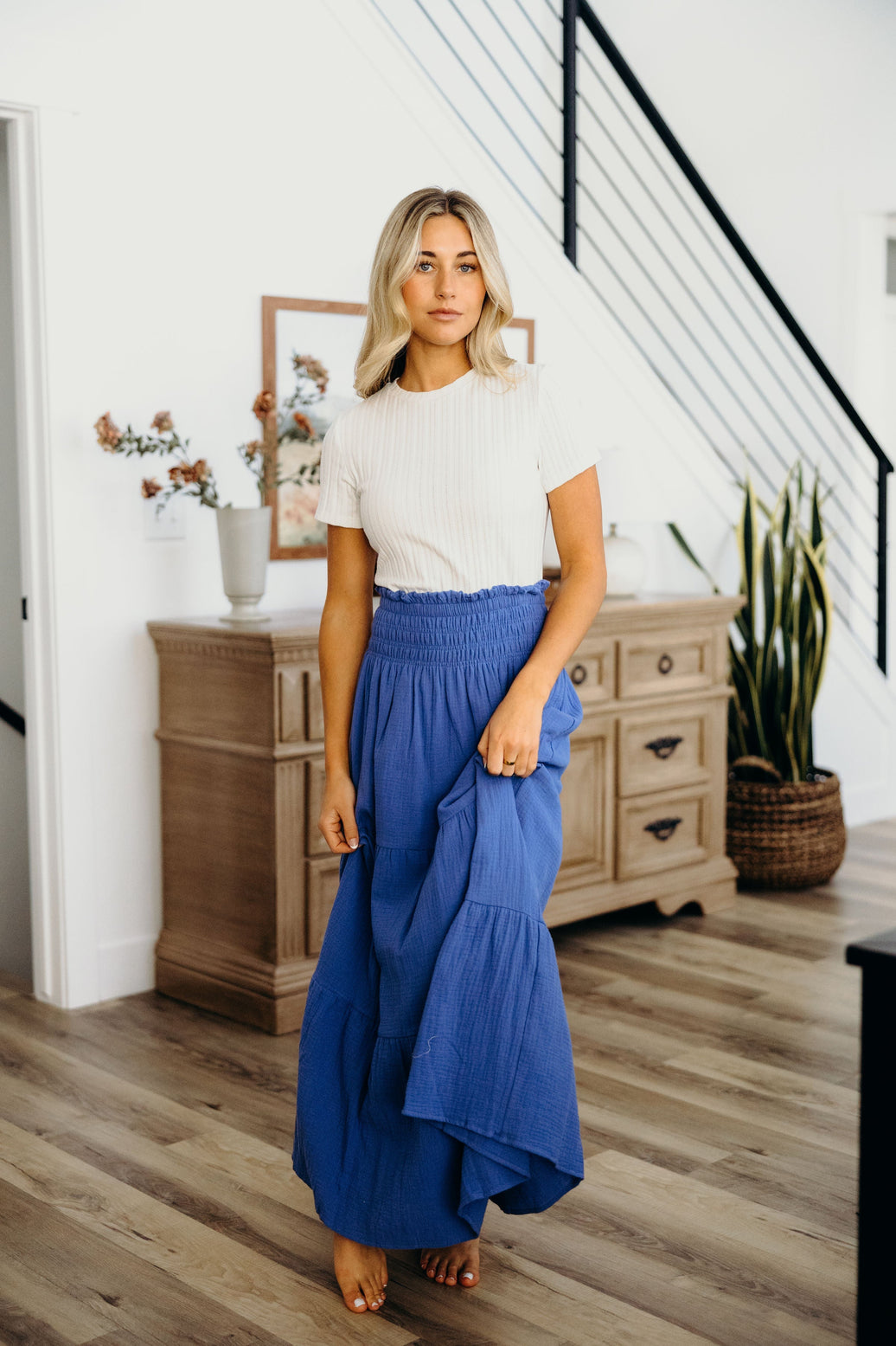 GAUZE MAXI SKIRT IN COBALT BLUE