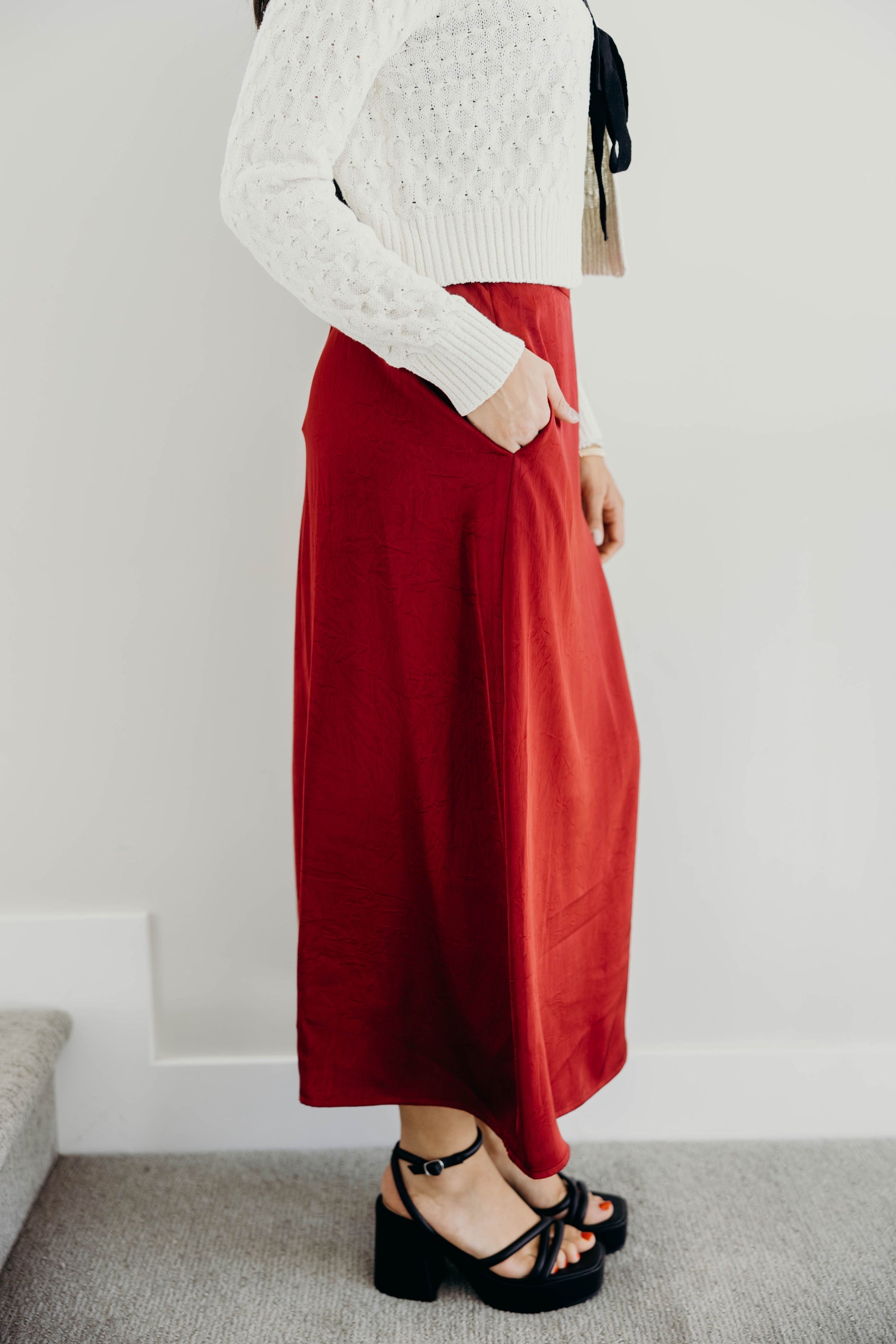 SILK MAXI SKIRT IN FIRED BRICK