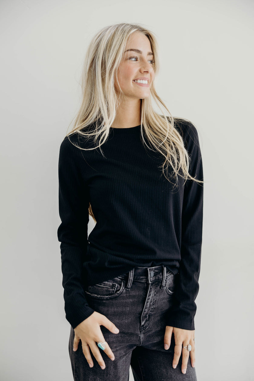 POINTELLE LONG SLEEVE TEE IN BLACK