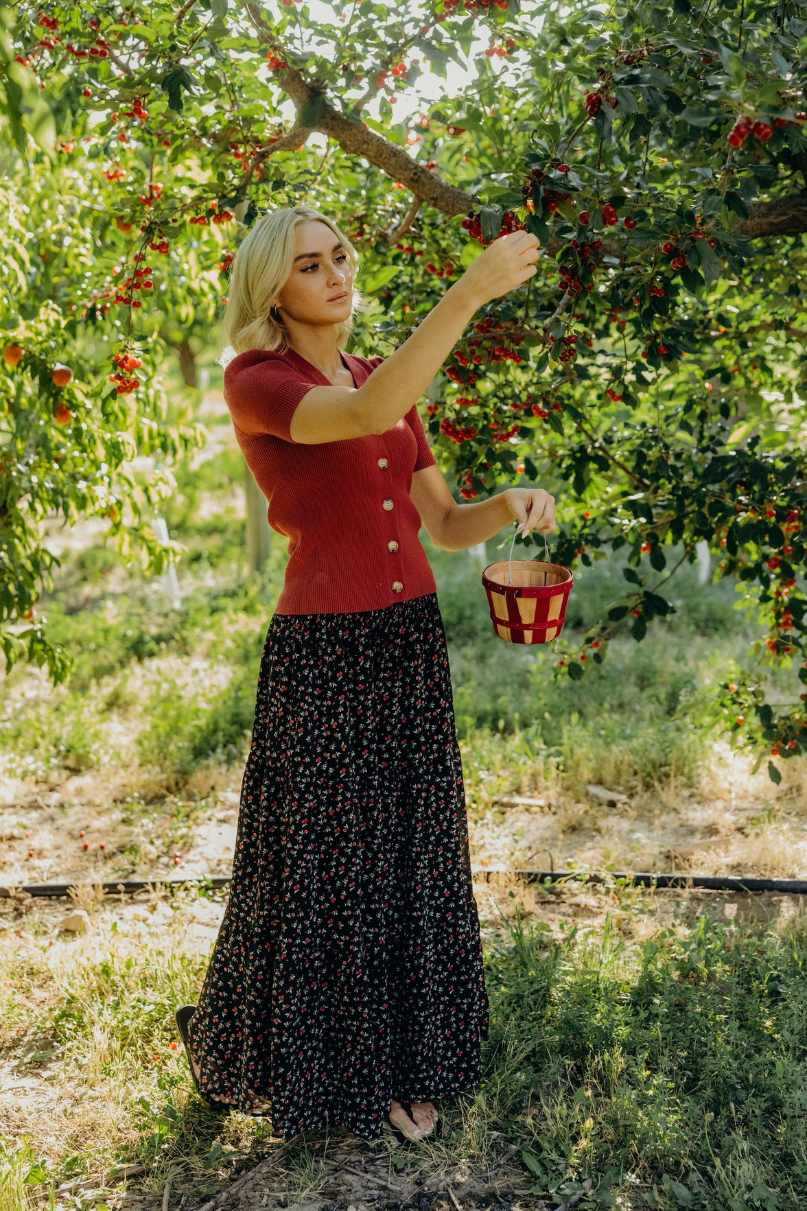 MAXI SKIRT IN CHERRY PUNCH