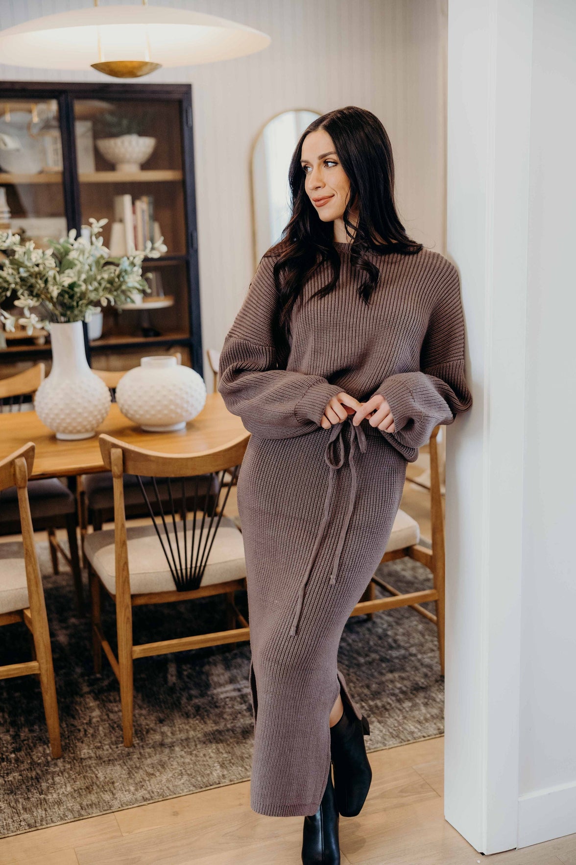 MIDI SWEATER SKIRT IN OAK