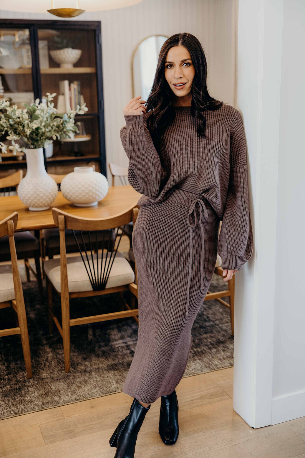 MIDI SWEATER SKIRT IN OAK