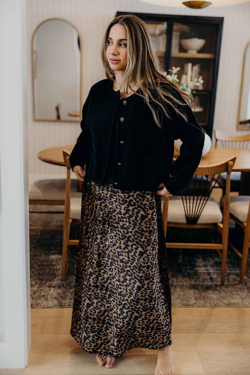 MAXI SLIP SKIRT IN SAVANNA SPOTS