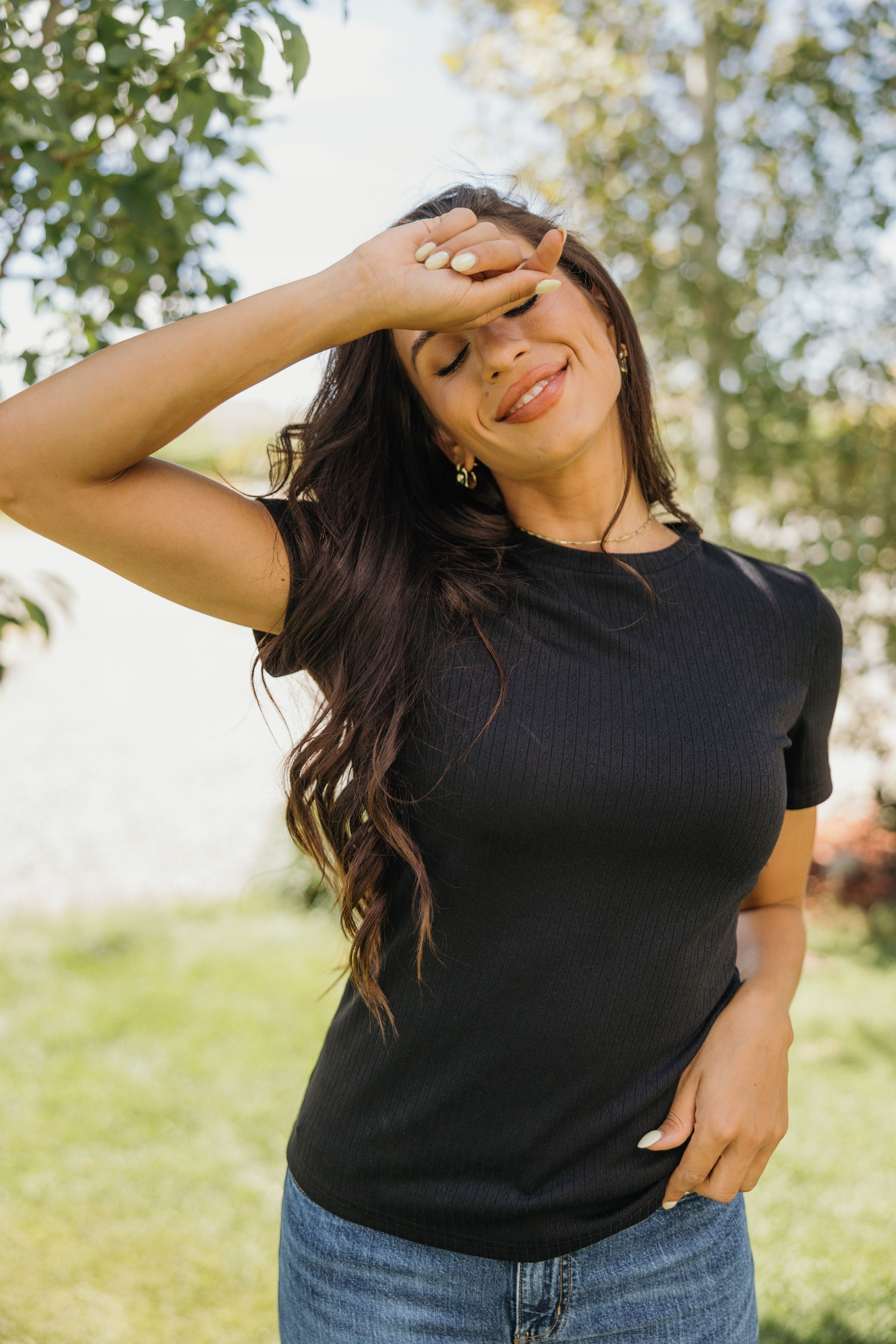 LETTUCE EDGE POINTELLE TEE IN BLACK