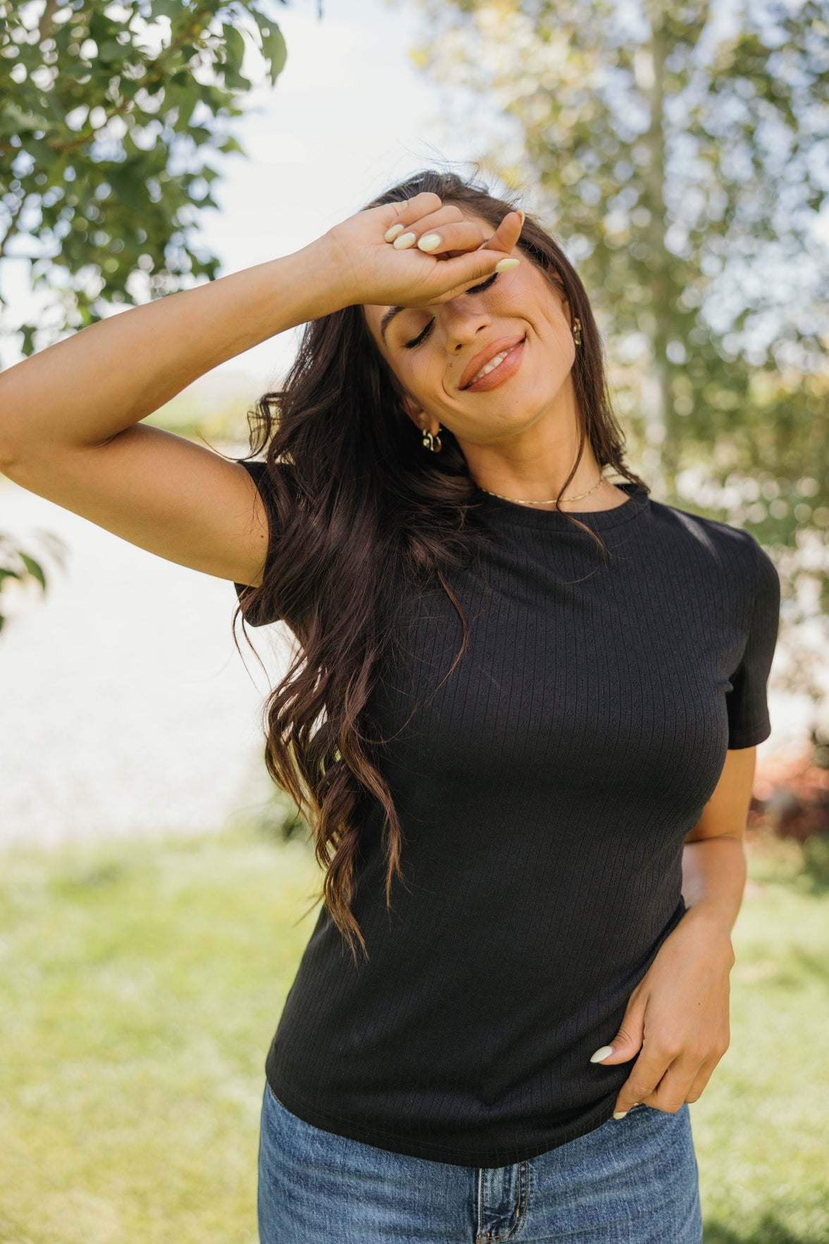 LETTUCE EDGE POINTELLE TEE IN BLACK