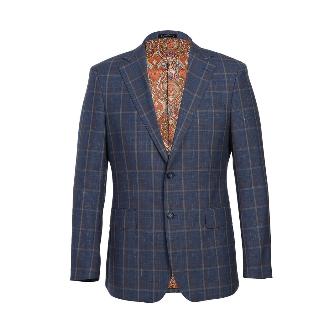 Renoir EL72-62-400 Light Steel Blue with Orange Check Wool Suit
