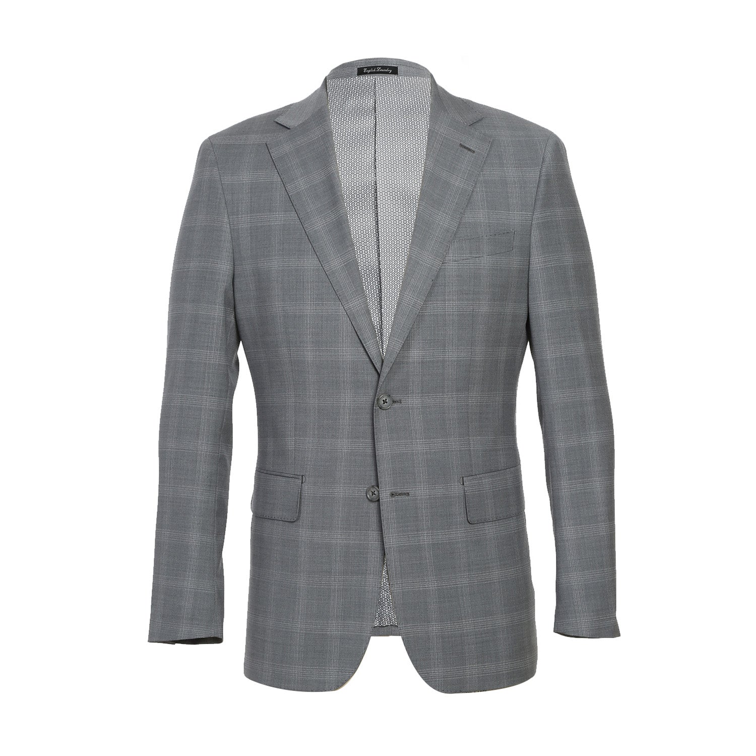 Renoir EL72-62-092 Light Gray Window Pane Check Wool Suit