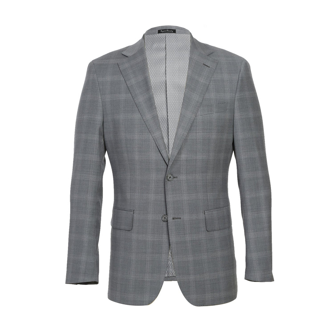 Renoir EL72-62-092 Light Gray Window Pane Check Wool Suit