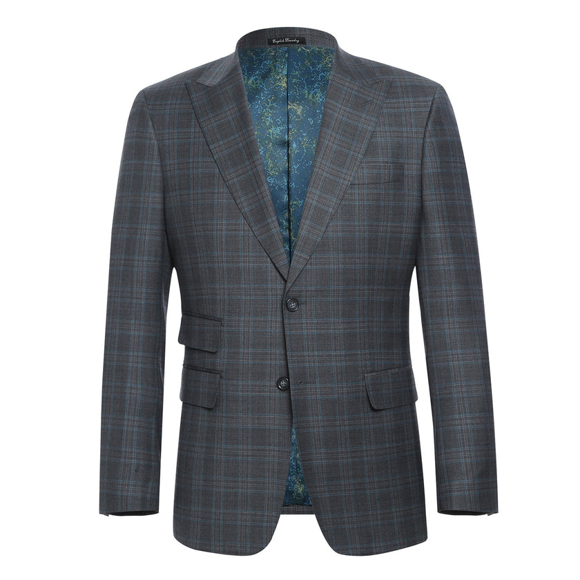 Renoir EL62-68-095 Wool Gray Checked Peak Suit