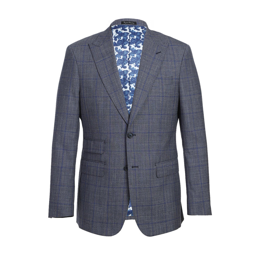 Renoir EL72-52-400 Gray with Blue Windowpane Wool Suit