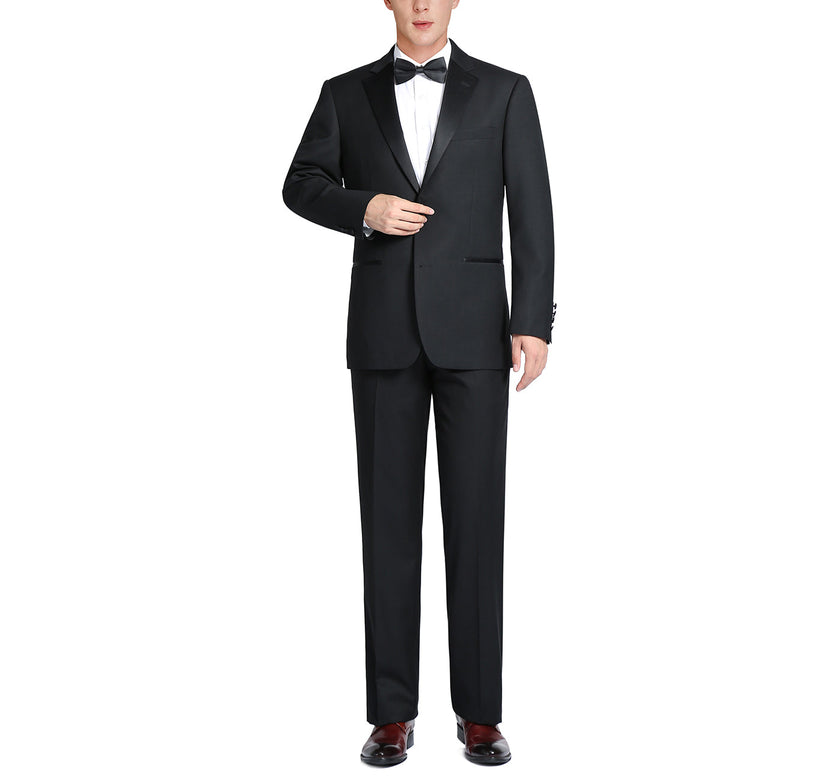 Renoir 508-1 Men's Satin Notched Lapel 2-Piece 100% Wool Tuxedo