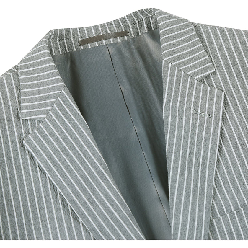 Renoir 611-1 Men's Slim Fit Notch Lapels Gray Stripe Cotton Suits