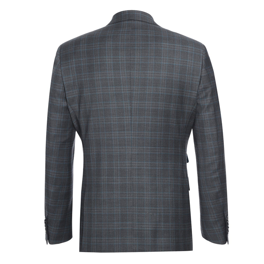 Renoir EL62-68-095 Wool Gray Checked Peak Suit