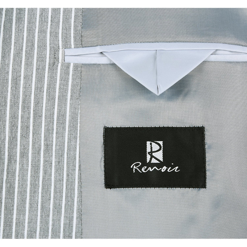 Renoir 611-1 Men's Slim Fit Notch Lapels Gray Stripe Cotton Suits