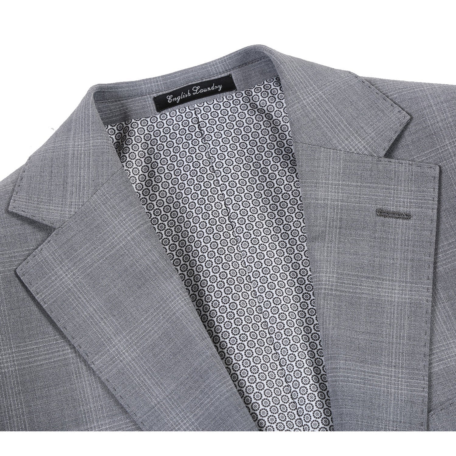 Renoir EL72-62-092 Light Gray Window Pane Check Wool Suit