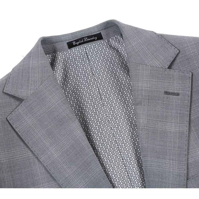 Renoir EL72-62-092 Light Gray Window Pane Check Wool Suit