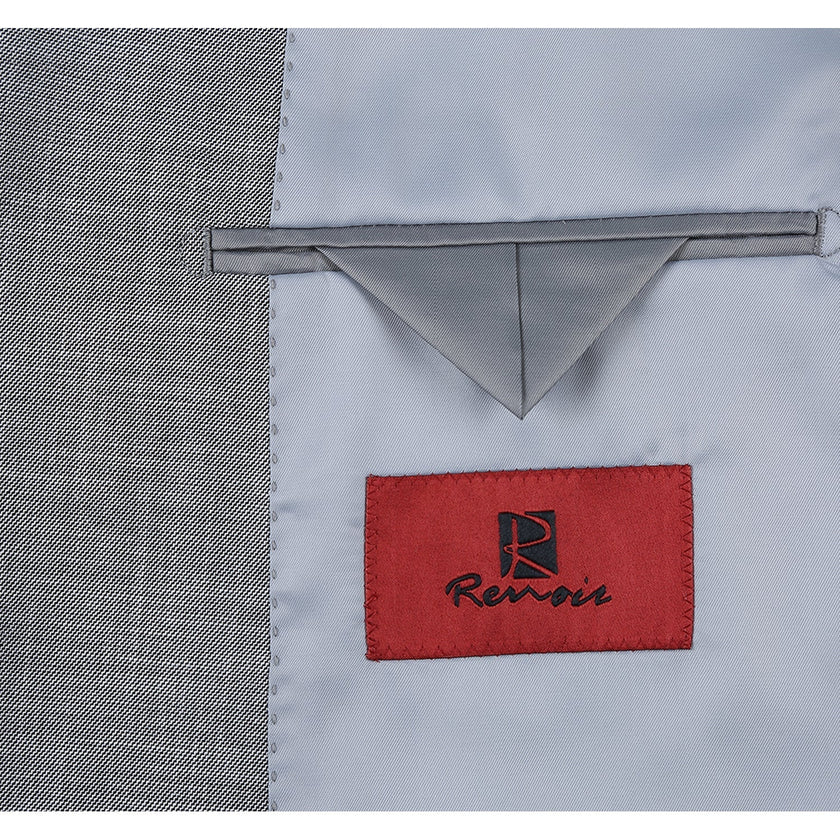 Renoir 293-17 Men's Slim Fit Notch Lapels Gray Solid Suits