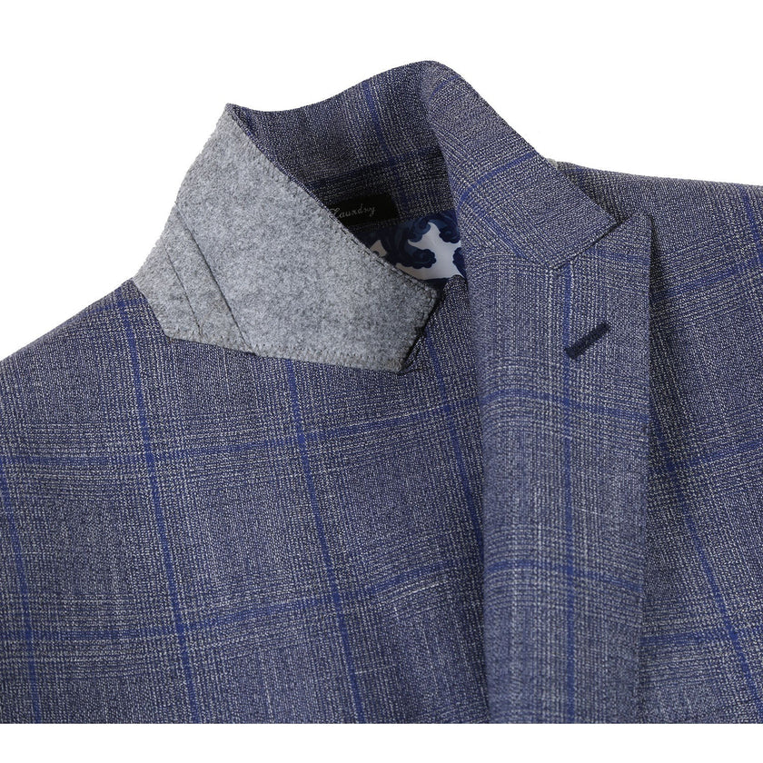 Renoir EL72-52-400 Gray with Blue Windowpane Wool Suit