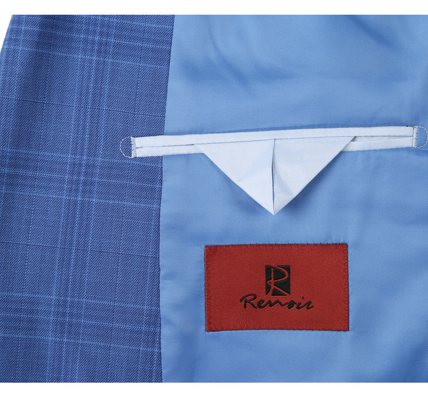 Renoir 293-10 Men's 2-Piece Slim Fit Windowpane Check Dress Stretch Suit