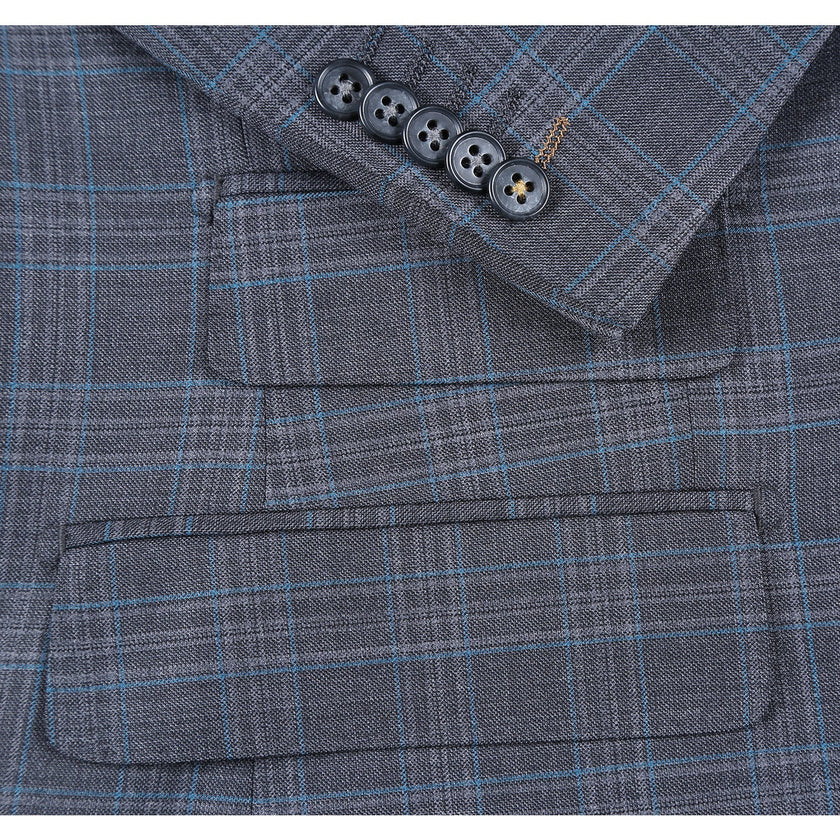 Renoir EL62-68-095 Wool Gray Checked Peak Suit