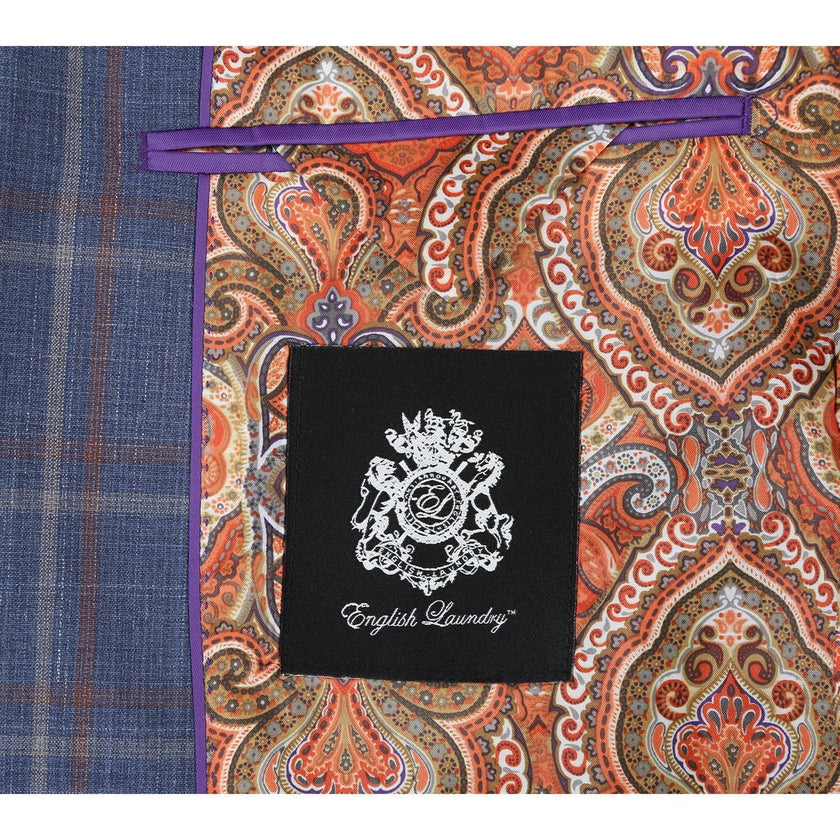 Renoir EL72-62-400 Light Steel Blue with Orange Check Wool Suit