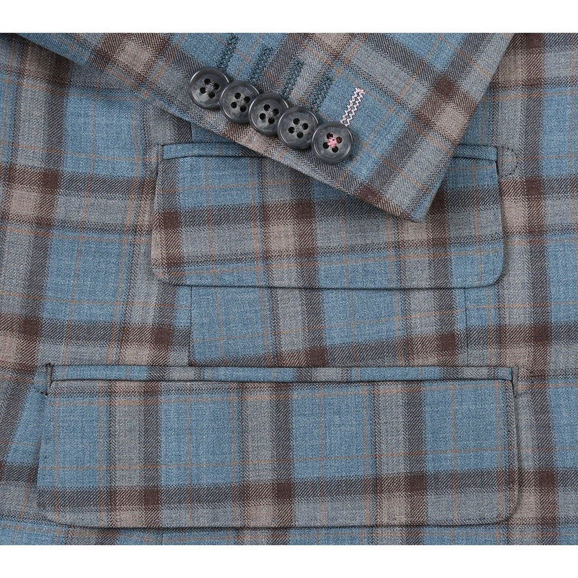 Renoir EL72-57-470 Light Gray with Bronze Stereoscopic-Grid Wool Suit