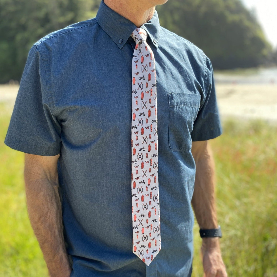 Bombora ties being worn outside  Tie tailored in Logan, Utah – Kator Shop men’s fashion accessory designed with elegance and detail.