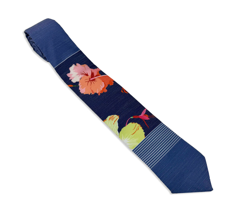 A modern, tropical floral necktie