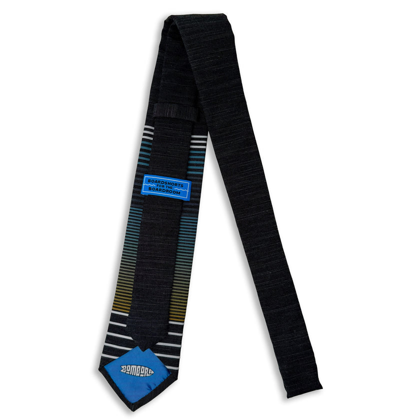 A cool, modern, striped blue and yellow necktie