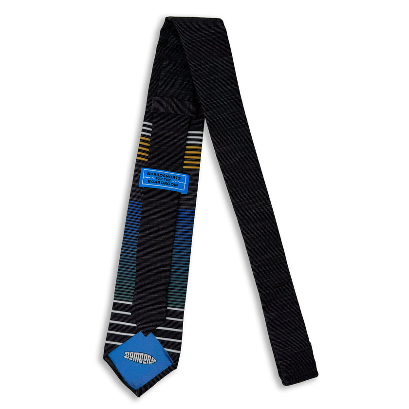 A cool, modern, striped blue and yellow necktie