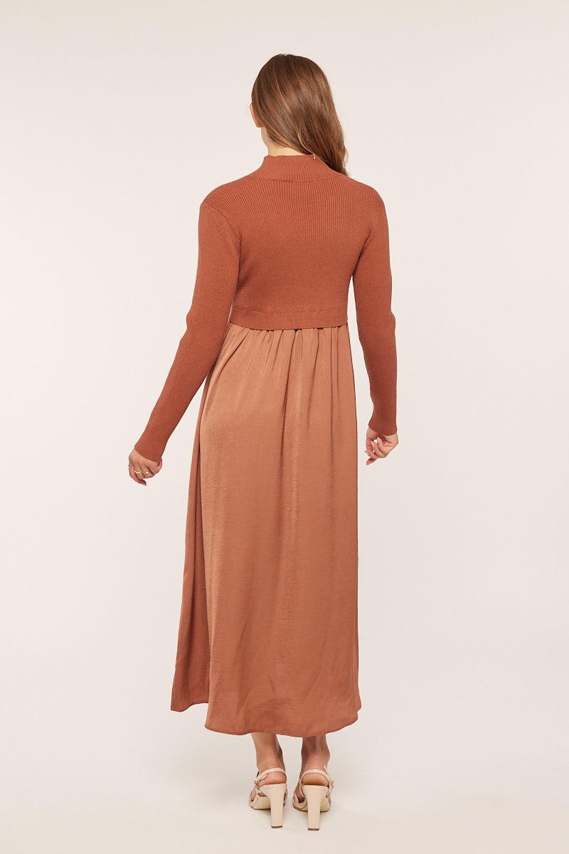 Satin Sweater Mixed Dress