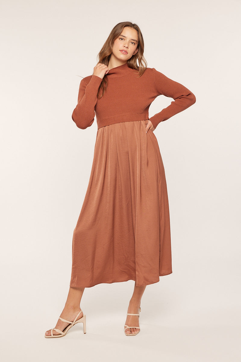 Satin Sweater Mixed Dress